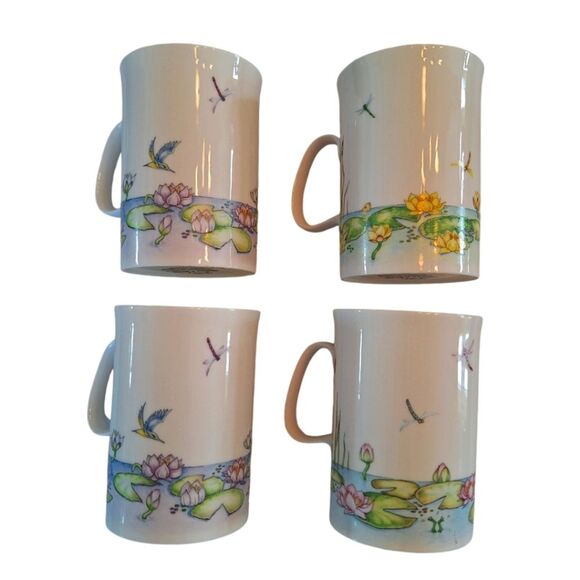 Rare Lot 4 Vintage Dunoon Bone China Lily Pond Mugs Cherry Denman Dragonfly Cup - Picture 6 of 16